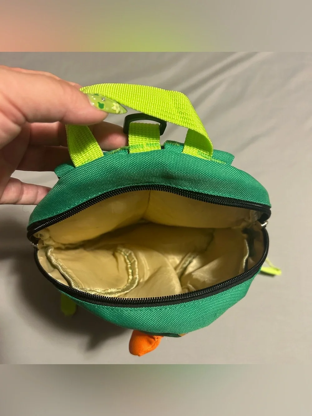 Green Kids Dinosaur Backpack with Orange Spikes